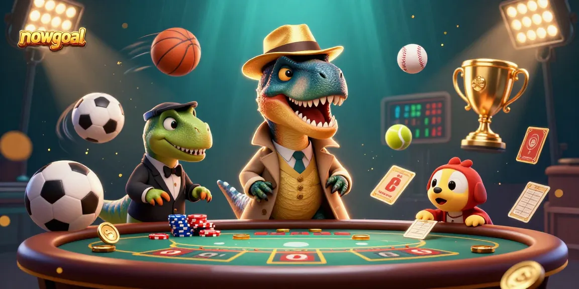 Capture the excitement with nowgoal, featuring a velociraptor counter and stegosaurus pit boss amidst a dynamic sports betting scene.