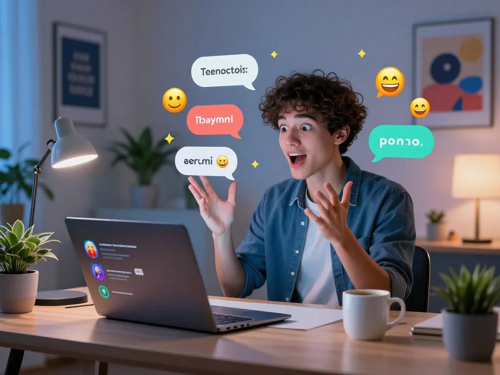 Engaging virtual chat with Crushon AI character in modern home office.