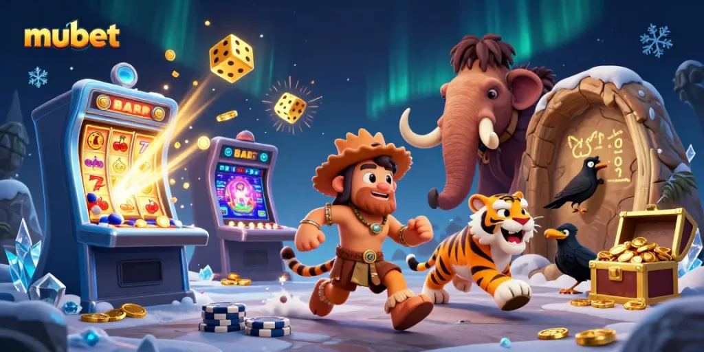Experience the excitement of mubet with a vibrant casino scene featuring playful characters and dynamic game elements.