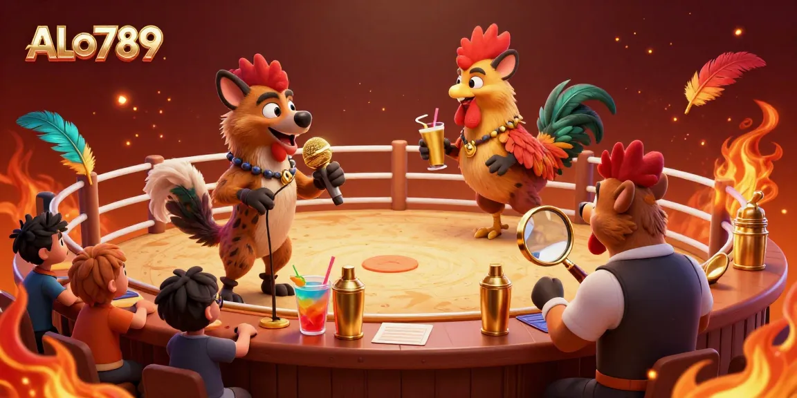 Experience thrilling cockfighting action at ALo789 with an engaging, vibrant hyena scene.