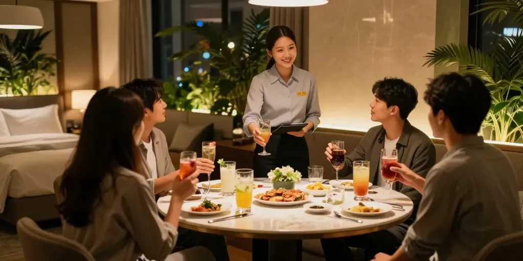 강남구구단에서 친구들과 음료를 즐기는 고급 독립 룸의 모습