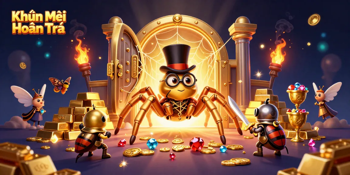 Engage with Khuyến Mãi Hoàn Trả through vibrant casino-themed illustration featuring a golden vault and knight.