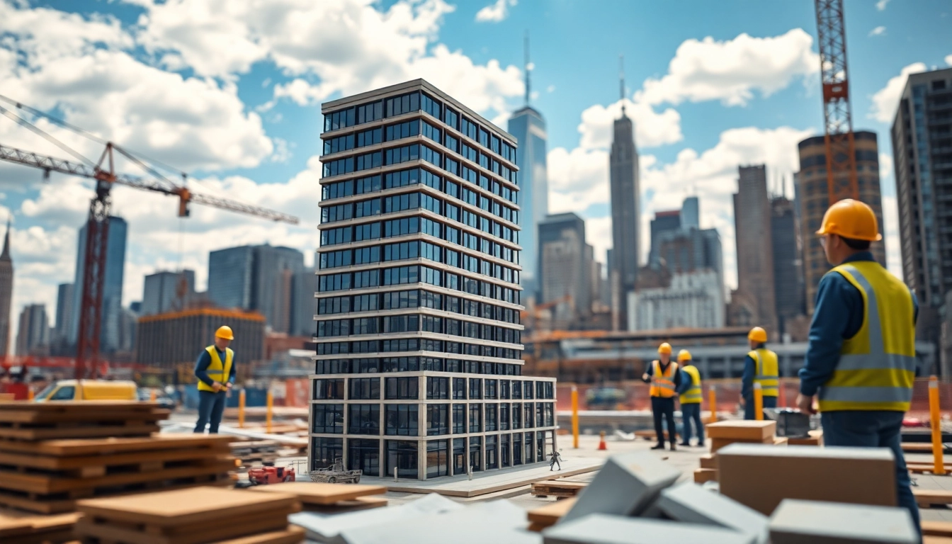 Manhattan Commercial General Contractor overseeing a commercial building project in a bustling construction site.
