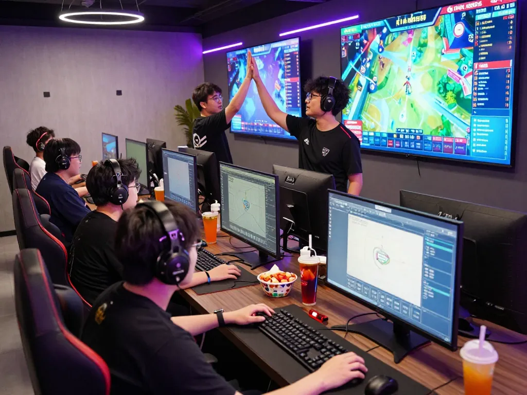 Engaged players betting on nổ hũ hubet88 in a vibrant esports lounge.