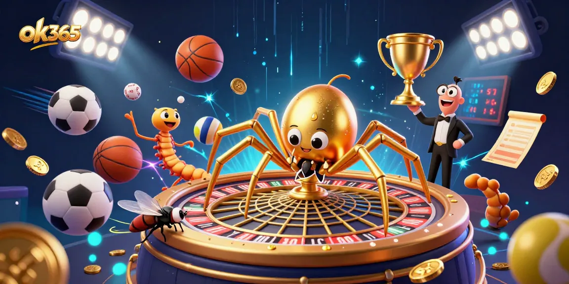 Experience thrilling bets with ok365's high stakes illustrated scene featuring casino-inspired characters and elements.
