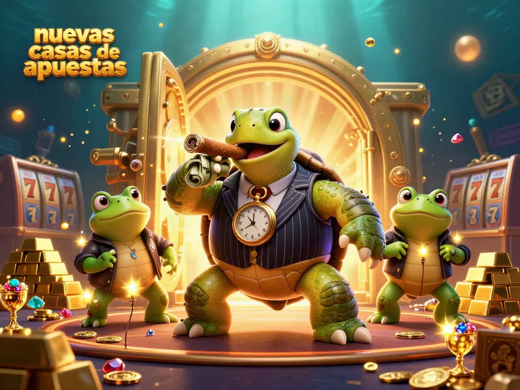 Visualiza nuevas casas de apuestas en un entorno divertido con una tortuga y ranas.