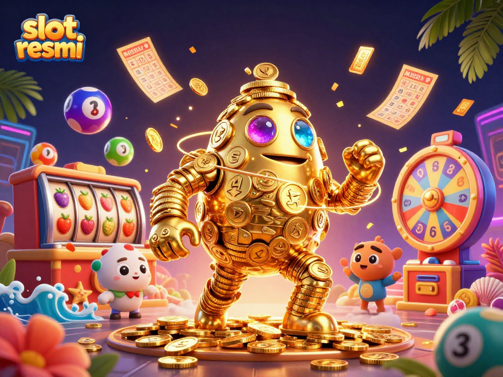 Experience thrilling action at slot resmi with a golden golem surrounded by vibrant casino elements.