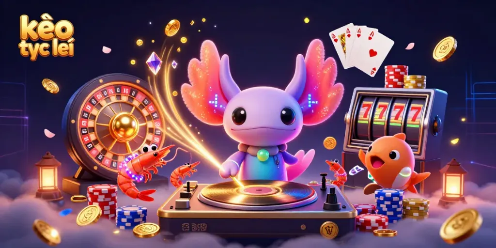 Experience kèo trực tuyến vividly with colorful characters and dynamic casino illustrations.
