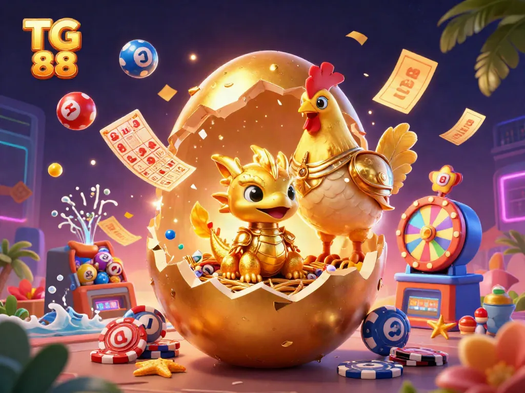 Experience the magic of TG 88 online gaming with a golden dragon amidst dynamic casino elements.
