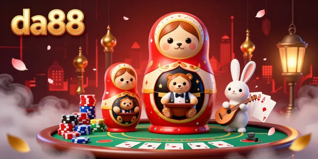 Engage in thrilling gameplay with da88's vibrant casino universe featuring interactive dealer bears.