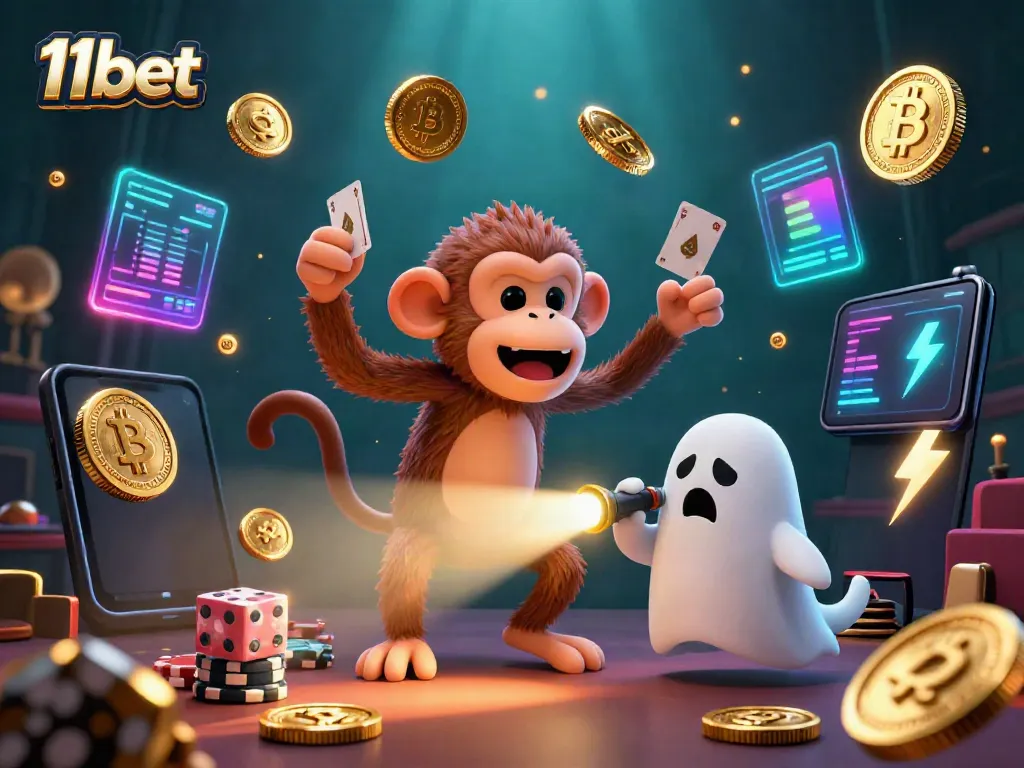 Experience thrilling gameplay with 11bet as a mischievous poltergeist monkey juggles gold in a haunted casino.