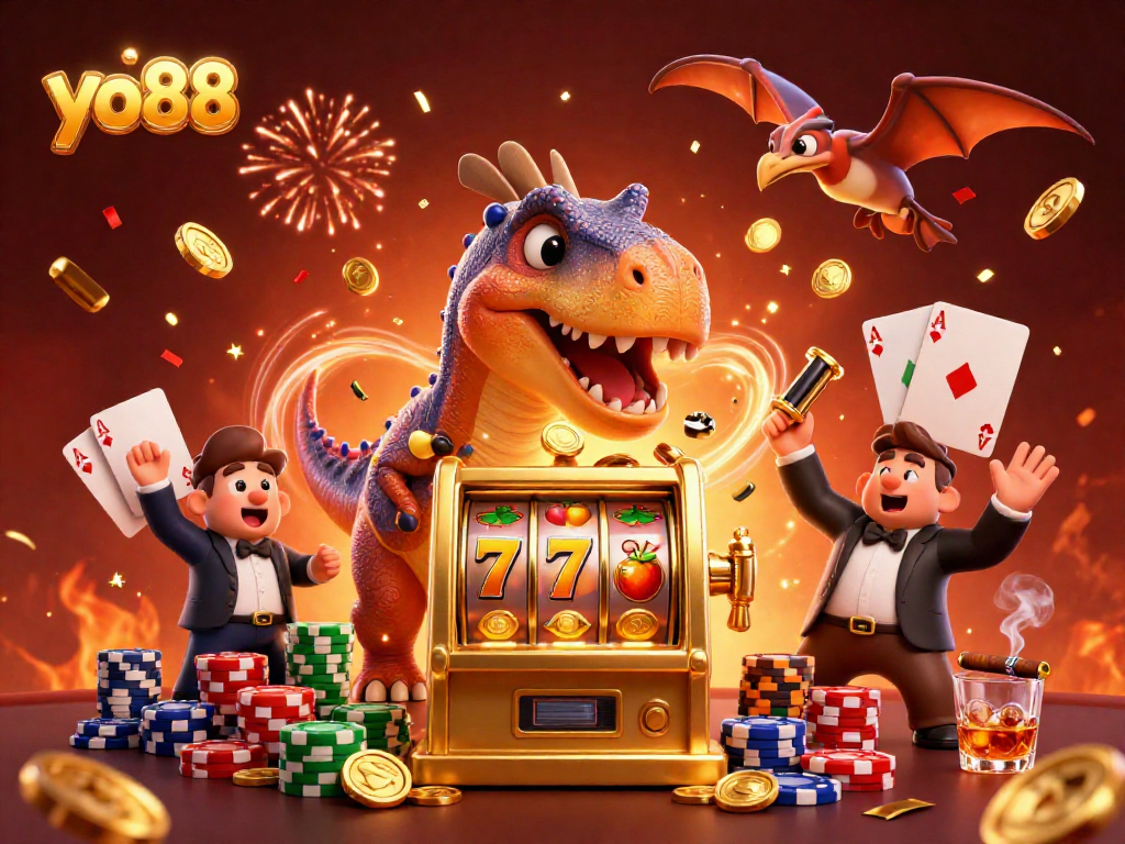 Experience yo88's jackpot excitement with colorful characters and vibrant casino elements.