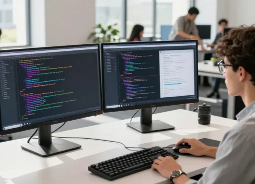 Young developer coding at a tech startup workspace at https://rokok88.org, showcasing innovation and collaboration.